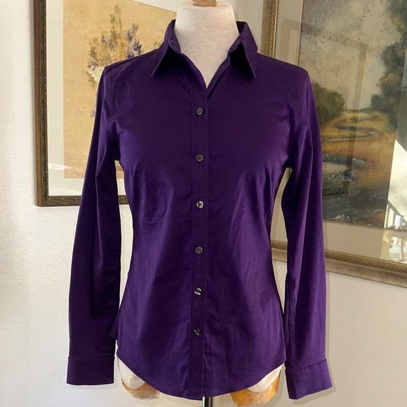 Banana Republic No Iron Purple Women's Button-Up Shirt Size 4 - Picture 5 of 13